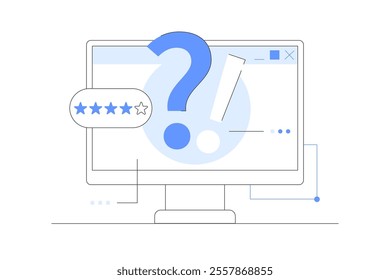 Frequency asked questions and helpdesk. Contacting with helpdesk service, asking questions and receiving answers. Information center online on screen web site. Flat Cartoon Vector Illustration, icon. 