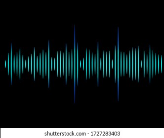 Frequency of the blue sound wave on a black background. Neon. Music waves. Stock vector illustration. svg