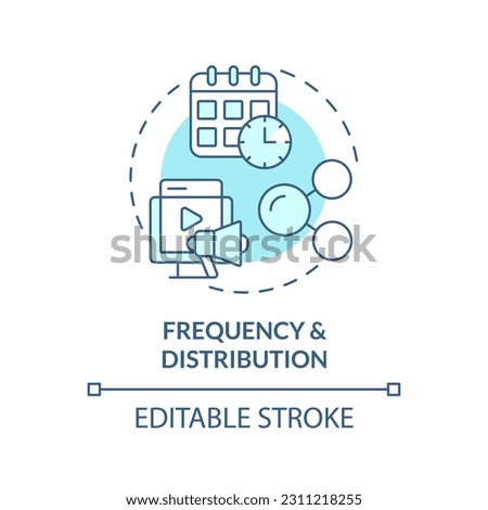 Frequency and distribution turquoise concept icon. Social media channel. Editorial calendar. Publish online abstract idea thin line illustration. Isolated outline drawing. Editable stroke