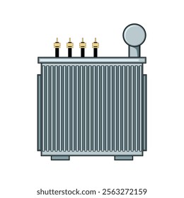 frequency electrical transformer cartoon. impedance load, tap cooling, oil magnetic frequency electrical transformer sign. isolated symbol vector illustration