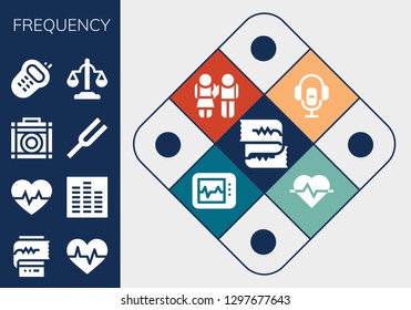  frequency icon set. 13 filled frequency icons. Simple modern icons about  - Cardiogram, Equalizer, Amplifier, Diapason, Walkie, Equality, Voice recorder, Electrocardiogram