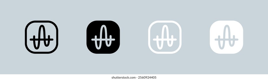 Frequency icon set in black and white. Radio signs vector illustration.