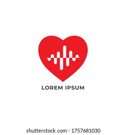 Frequency of love vector illustration isolated on white background. Heart icon with pulse signal design concept. Pictogram logo design template.
