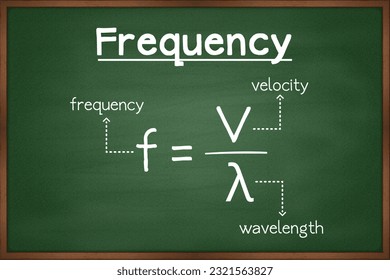 Frequenzformel für Physik auf grünem Kalkbrett, Vektorgrafik