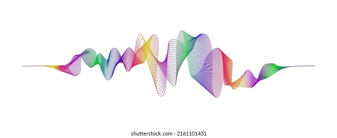 Frequency sound waveform, voice graph signal. Electronic multicolored waves. Voice recognition concept. Vector illustration on white background.