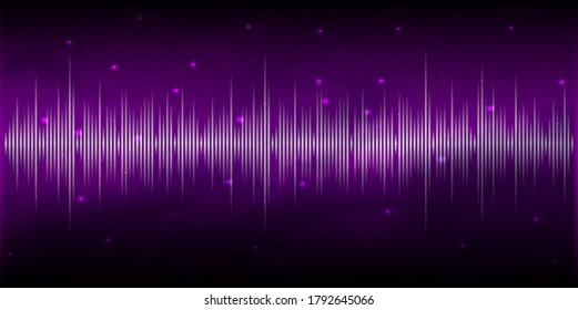 Frequency of the white sound wave on a pink background. Neon. Music waves. Stock vector illustration.