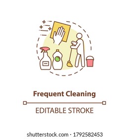 Frequent cleaning concept icon. Cafe and restaurants safety guidelines idea thin line illustration. Protection yourself from covid infection. Vector isolated outline RGB color drawing. Editable stroke