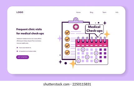 Frequent clinic visits for medical check-ups as a disadvantage of IVF web banner or landing page. Technology for infertility treatment. Artificial pregnancy procedure cons. Flat vector illustration