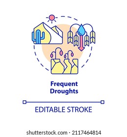 Frequent droughts concept icon. Effects of climate change abstract idea thin line illustration. Isolated outline drawing. Editable stroke. Roboto-Medium, Myriad Pro-Bold fonts used