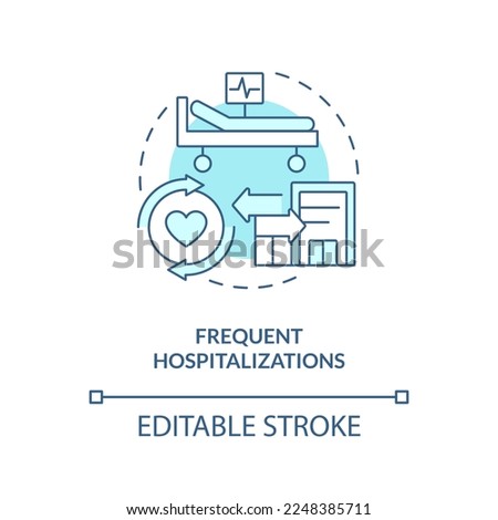 Frequent hospitalization blue concept icon. Chronic care management challenge abstract idea thin line illustration. Isolated outline drawing. Editable stroke. Arial, Myriad Pro-Bold fonts used