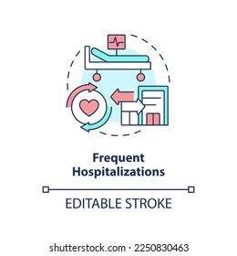 Frequent hospitalization concept icon. Chronic care management challenge abstract idea thin line illustration. Isolated outline drawing. Editable stroke. Arial, Myriad Pro-Bold fonts used