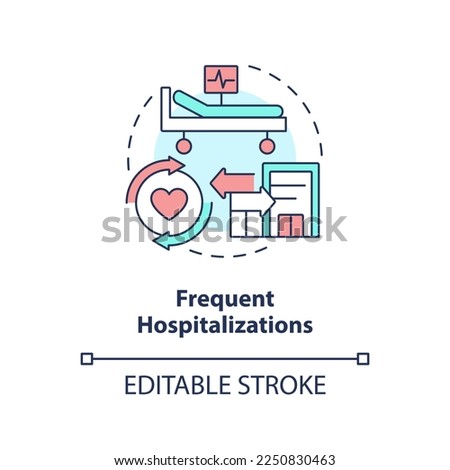 Frequent hospitalization concept icon. Chronic care management challenge abstract idea thin line illustration. Isolated outline drawing. Editable stroke. Arial, Myriad Pro-Bold fonts used