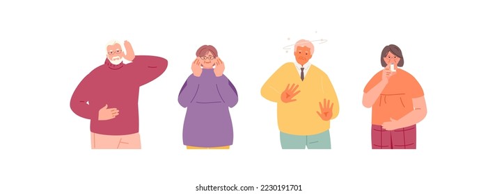 Frequent illnesses of the elderly. hearing loss, vision loss, stroke, asthma