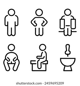 Frequent urination concept editable stroke outline icon set Vector illustration on white background