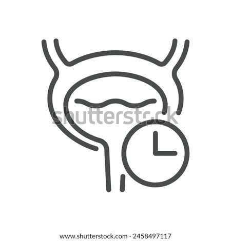 Frequent Urination Timing Icon. Line Illustration of Human Bladder with Clock, Representing Urgency and Frequency of Urination. Isolated Vector Sign.
