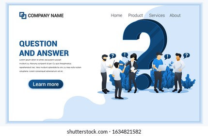 Frequently Asked Question concept with people asking to support center near big question mark symbol. Can use for web banner, landing page. Modern flat vector illustration