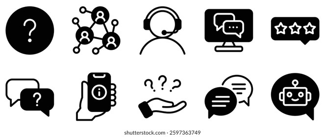 Frequently Asked Question Icon Set Solid Style Collection A modern set of solid-style FAQ icons perfect for websites help centers and customer support.