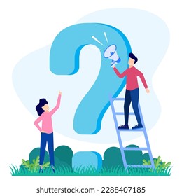 Frequently Asked Questions Concept Flat Style Vector Illustration. People Character Standing near Exclamation and Question Mark. Characters Ask Questions and receive Answers.