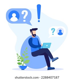 Frequently Asked Questions Concept Flat Style Vector Illustration. People Character Standing near Exclamation and Question Mark. Characters Ask Questions and receive Answers.