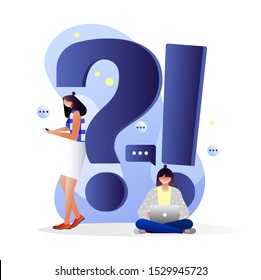 Frequently asked questions concept. People around question marks. Question answer, support, FAQ, chat, help. Vector illustration. Characters design.