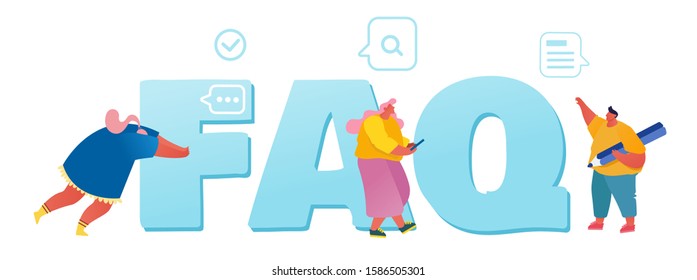 Frequently Asked Questions Concept. People Characters Standing near Faq Typography Ask Questions and Receive Answers Online Support Center Poster Banner Flyer Brochure Cartoon Flat Vector Illustration