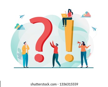 Frequently asked questions concept. Question answer metaphor. Vector illustration background. Flat cartoon character graphic design. Landing page template,banner,flyer,poster,web page