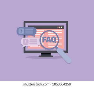 Frequently asked questions concept. 
Question and Answer chat in internet browser. Vector illustration.