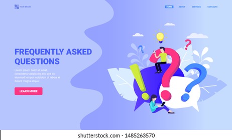 Frequently asked questions concept for web site, landing page, ui, poster, banner, flyer. Faq or user manual vector illustration with characters. People asking questions online.