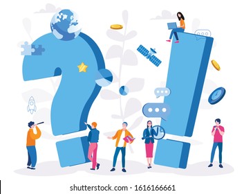 Frequently asked questions of exclamation marks and question marks, Vector illustration for web banner, infographics, mobile.  metaphor question answer