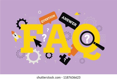 Frequently asked questions. FAQ  concept.  Modern flat illustration. Help and assistance. Online technical support center.