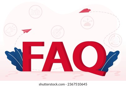Frequently asked questions (FAQ) concept. Ask questions, receive answers, searching, data analysis, goal, support, help, evaluation. Flat vector design illustration.