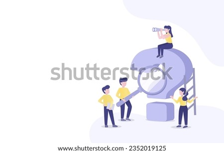 Frequently asked questions (FAQ) concept. Business people confuse, search, investigate, looking analysis question mark. Flat vector design illustration with copy space.