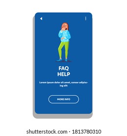 Frequently Asked Questions Faq Help Service Vector. Thinking Woman Search Answer, Faq Help Center. Character Girl Think And Looking Away, Problem Solution Web Flat Cartoon Illustration