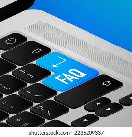 Frequently Asked Questions FAQ Label. Flat blue button.