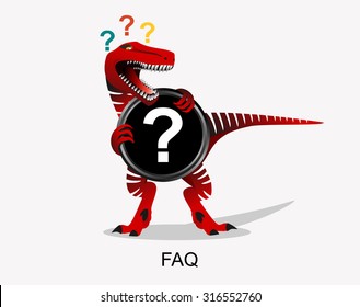 Frequently Asked Questions FAQ symbol with dinosaur. FAQ Sign. T-rex. 