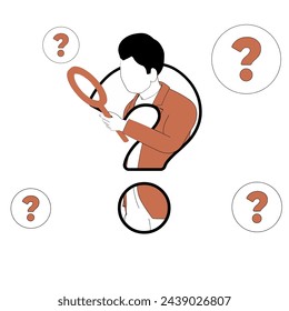 Frequently Asked Questions Find Answers The concept of a person holding a magnifying glass and looking through it at a question mark