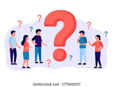 Frequently Asked Questions, Group People Around Question Marks.
Abstract Man And Woman Ask, Need Help. Faq Concept. Vector Illustration