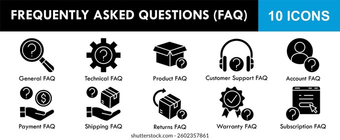 Frequently Asked Questions icon collection set. Containing design question, ask, information, problem, answer