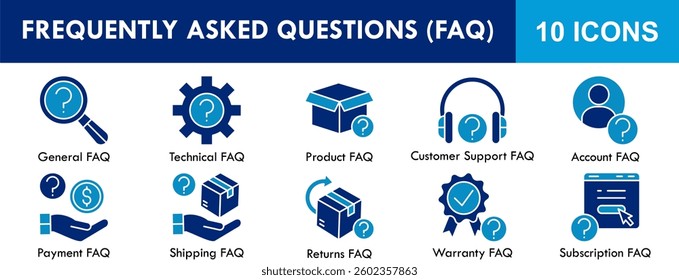 Frequently Asked Questions icon collection set. Containing design question, ask, information, problem, answer
