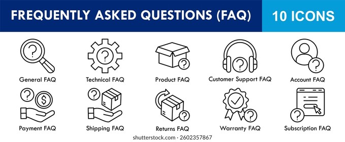 Frequently Asked Questions icon collection set. Containing design question, ask, information, problem, answer