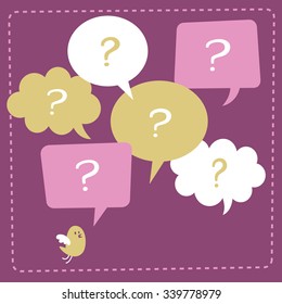 Frequently asked questions internet banner. Vector illustration of text clouds with question marks