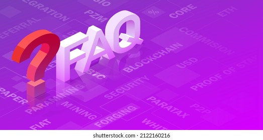 Frequently Asked Questions, Large Letters With Red Exclamation Point. Isometric Vector Artwork.