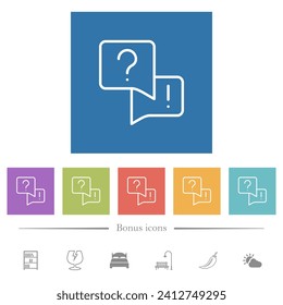 Häufig gestellte Fragen umreißen flache weiße Symbole auf quadratischem Hintergrund. 6 Bonussymbole sind im Lieferumfang enthalten.