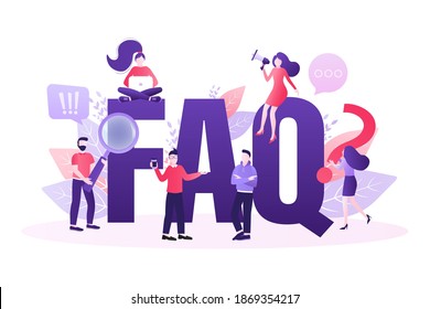 Frequently asked questions page template. Vector web banner. Customer service. Flat isometric vector illustration. Customer support. Abstract background.