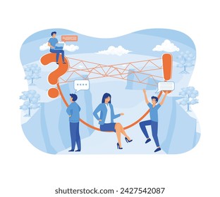 Frequently asked questions, People around exclamation and question marks, Question answer metaphor. flat vector modern illustration 