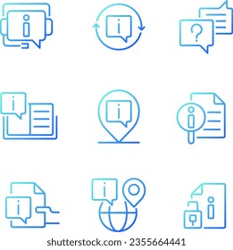 Frequently asked questions pixel perfect gradient linear vector icons set. Information support for website users. Thin line contour symbol designs bundle. Isolated outline illustrations collection