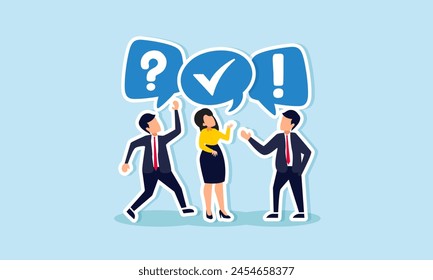 Frequently asked questions provide answers and solutions, aiding communication and team collaboration, concept of Business professionals engage in questioning and answering to address issues