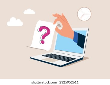 Preguntas más frecuentes. Trabajadores de apoyo técnico. Ilustración vectorial plana