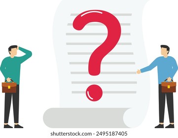 Frequently Asked Questions. Technical support workers. Business team stand near a large question mark. FAQ. Flat vector illustration.

