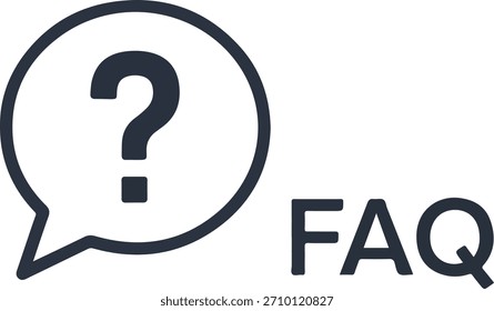 Perguntas frequentes texto com um ícone de balão de fala e símbolo de ponto de interrogação em um plano de fundo branco limpo representando ajuda e suporte